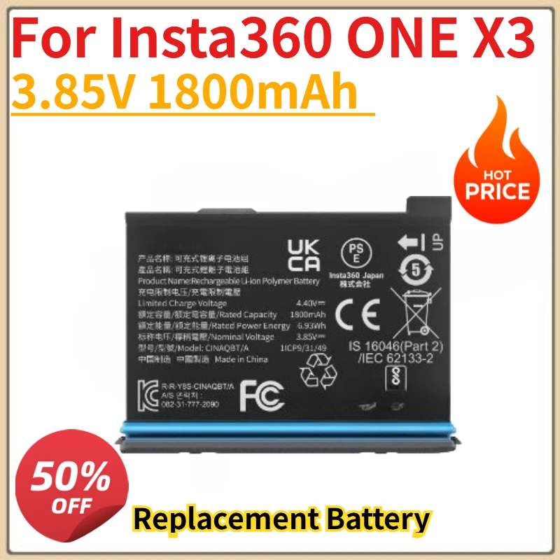 New 3.85V 1800mAh Camera Battery for Insta360 ONE X3 Battery+3 Card Slot Battery Charging Box Replacement Battery