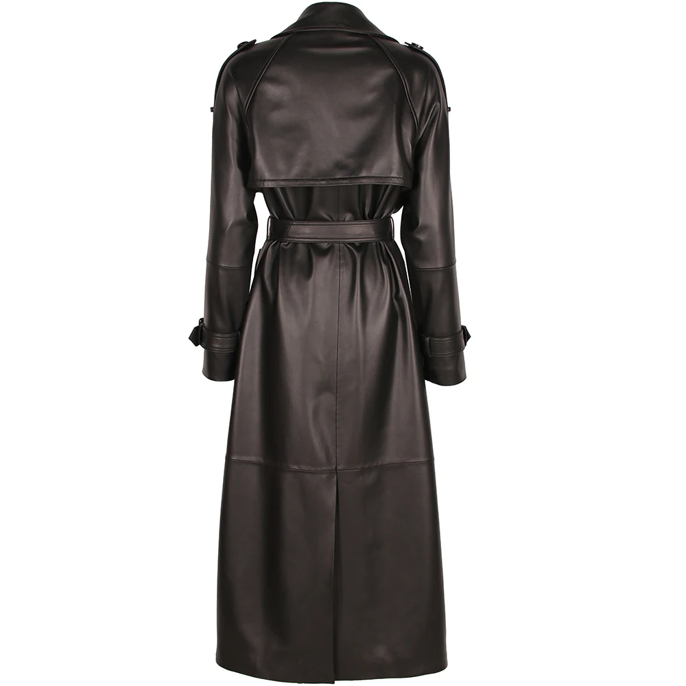YOLOAgain Double Breasted Suede Jacket Coat Women Real Leather Trench Coat