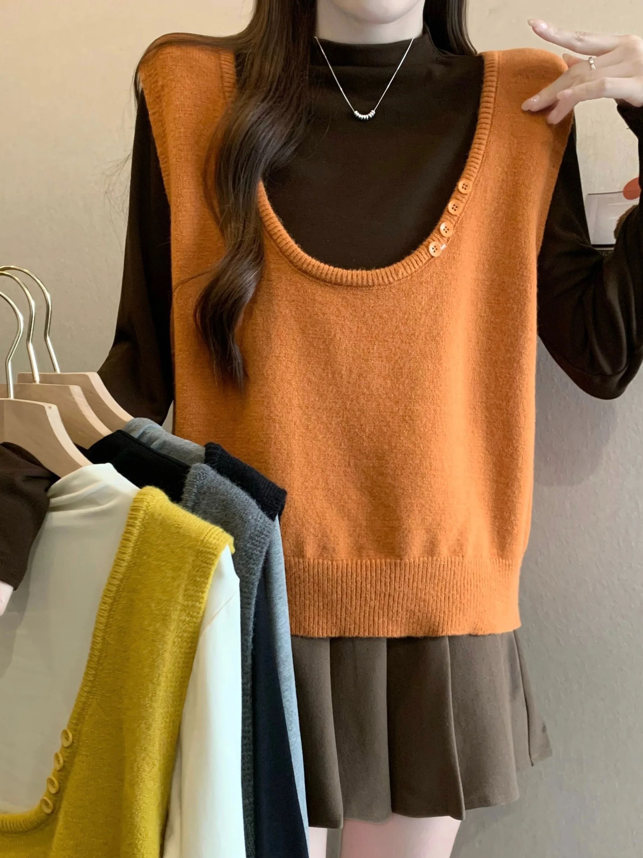 

plus Size Women's Soft Cozy U-Ne Sweater Jaet Layering Top Trendy Autumn Winter Inner Wear Base irt High Waist Knitted