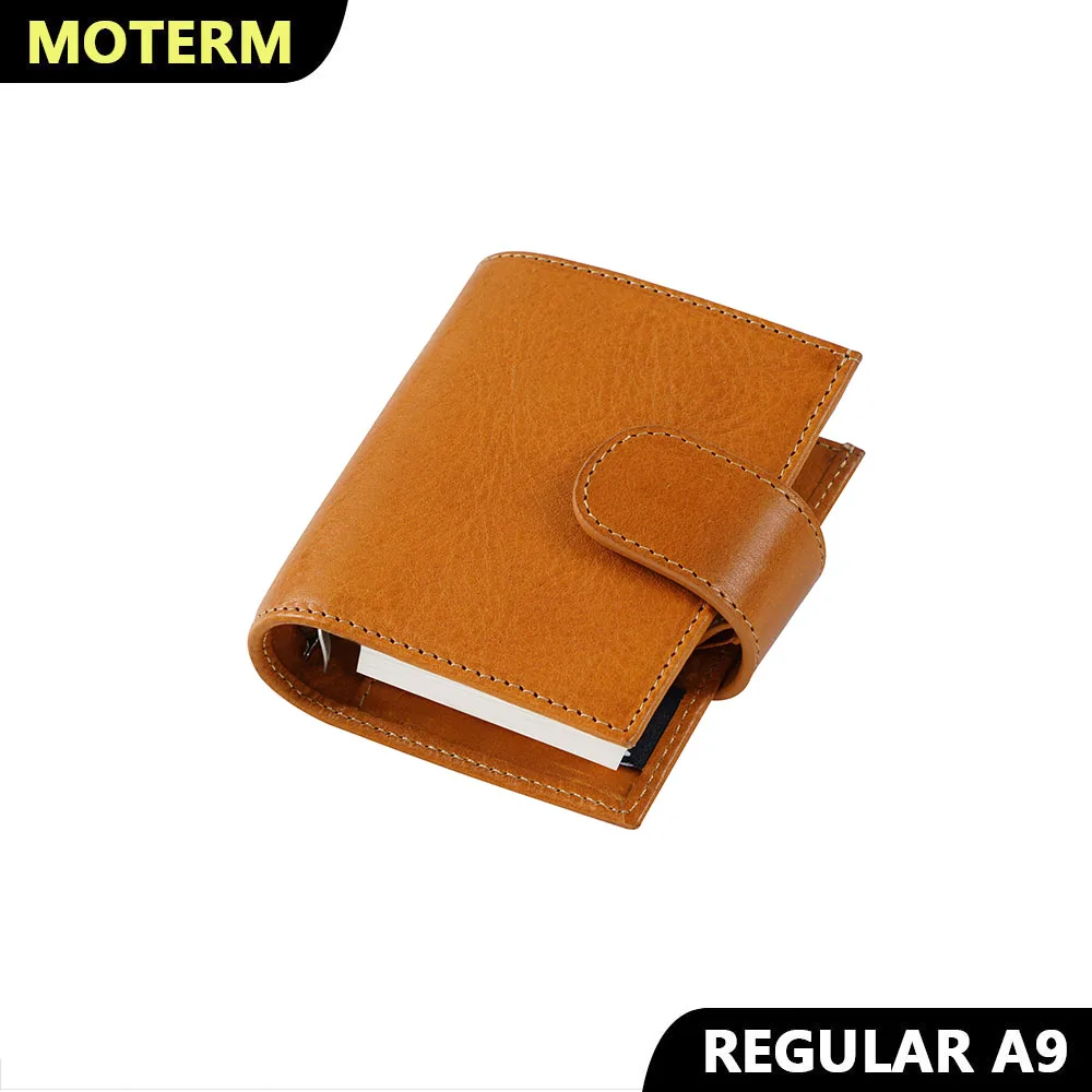 Moterm Full Grain Veg Tan Leather Regular A9 Size Rings Planner 3-hole Mini Ring Notebook with 19MM Ring Organizer Journey Diary