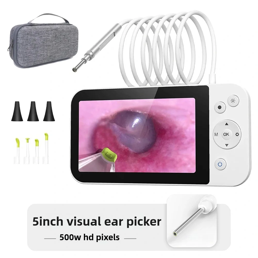 New 5inch IPS Screen Otoscope Camera with 3.9mm Lens HD 1080P Visual Ear Endoscope Pickers for Kids and Adults