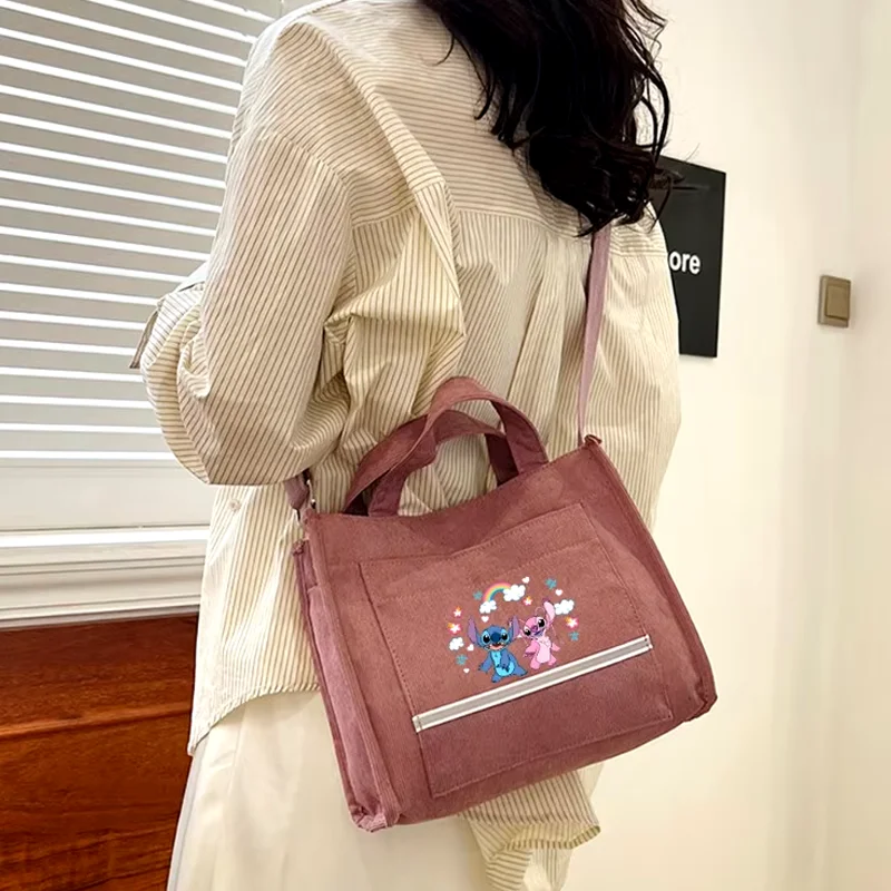 Stitch Disney Women's Tote Bag Handbag for Female Design Shoulderbag Cartoon Simple Corduroy Square Handle Shopper Bags Gift