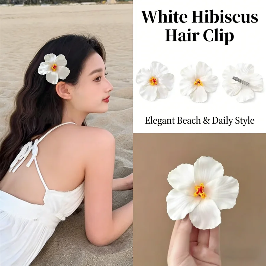 

White Hibiscus Hair Clip EVA Material, Fashion Practical All-Match Hair Accessory for Beach Travel Home Daily Wear & Atmosphere