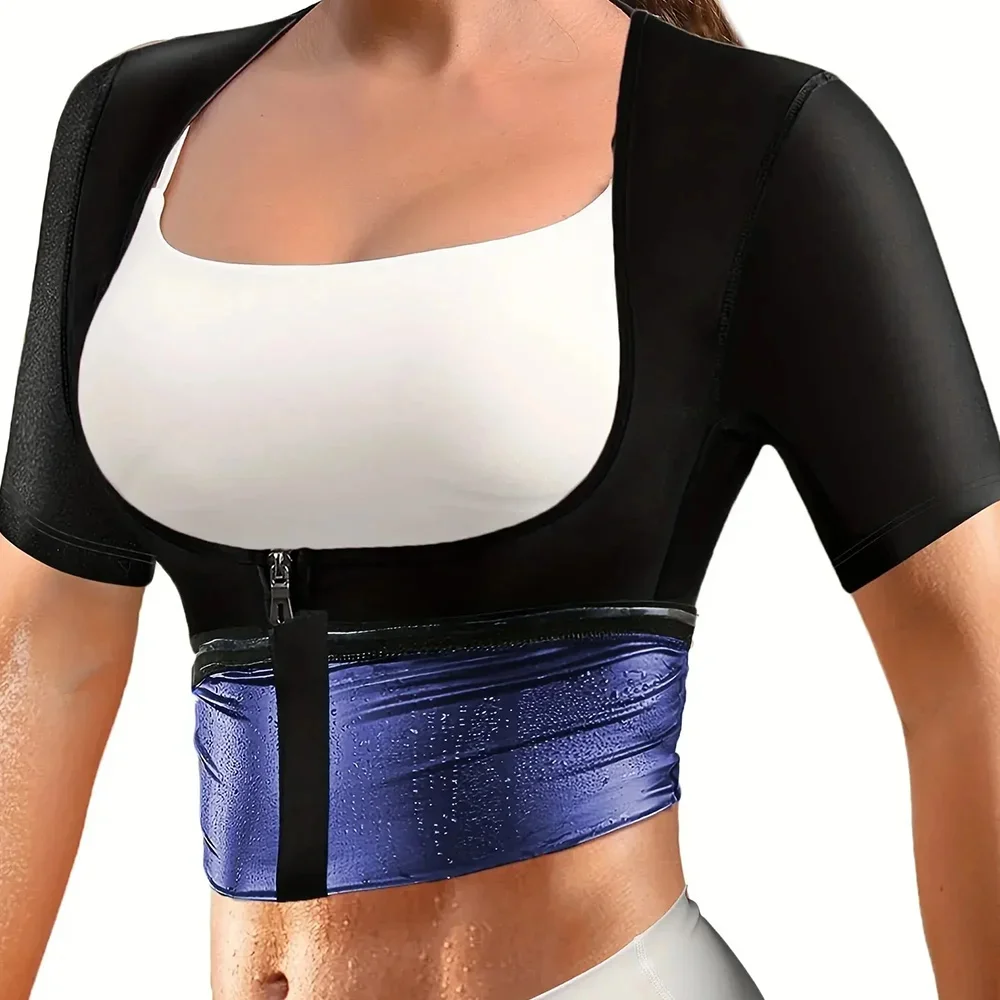 Women\'s Weight Loss And Body Shaping Bra Fat Burning Weight Loss Shirt Polymer Short Sleeved Sauna Sweatshirt Waist Trainer