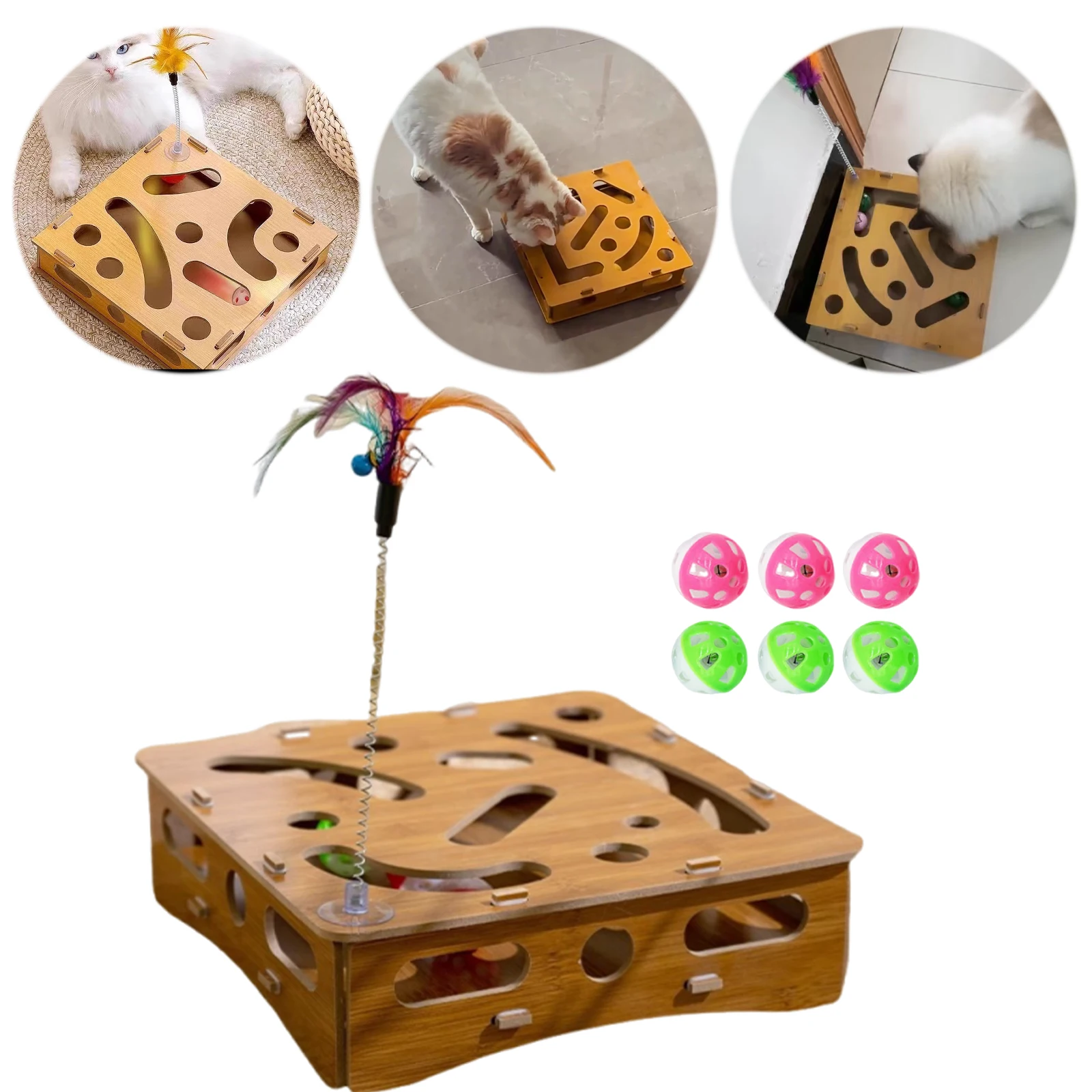 لعبة خدش مبرد أظافر القطط مع 6 كرات لعبة ألغاز الخدش للقطط صندوق إثراء متعدد الفتحات لعبة المتاهة للقطط الداخلية #5