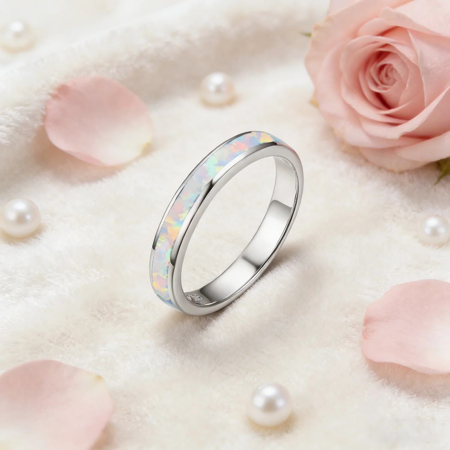 Fantastic White Opal Finger Rings for Women & Man Wedding Anniversary Jewelry Fancy Classic Minimalist Ring Gift for Girlfried