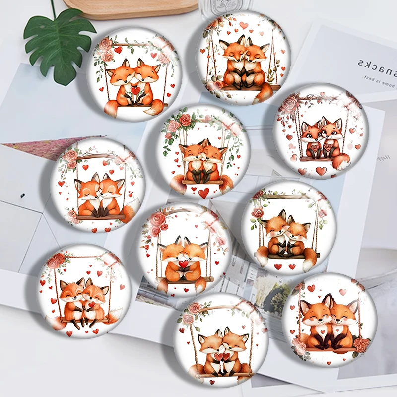 

Valentine Foxes 12/18/20/25mm glass cabochon bracelet pendant rings for jewelry demo earrings back Making findings