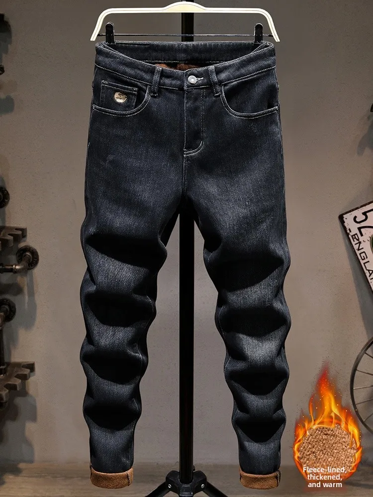 

Утепленные мужские джинсы Thiened Fce: эластичные, облегающие, зимние, модные, молодежные, теплые, из хлопкового стрейч-денима, со средней посадкой, на молнии