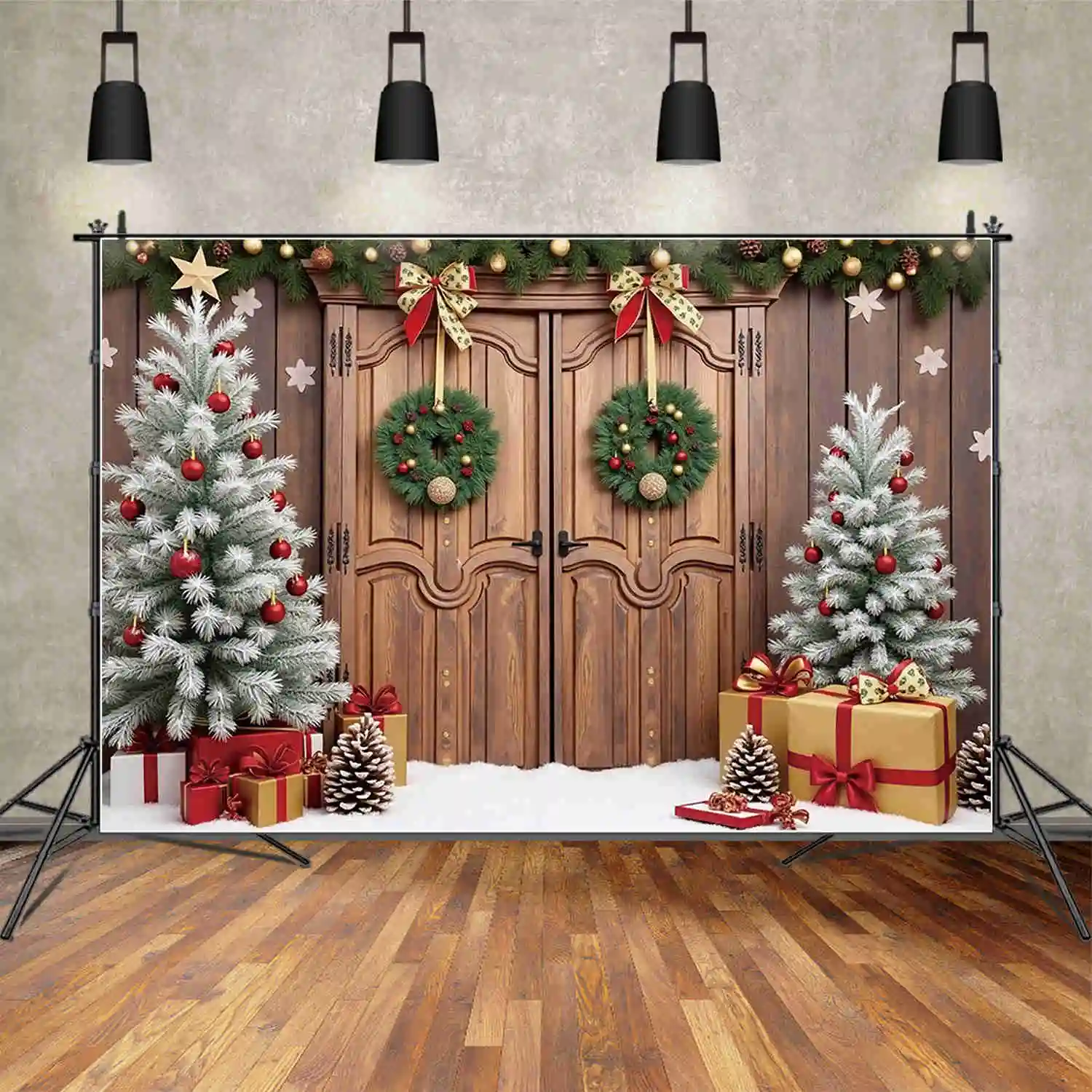 MOON.QG Christmas 2024 News Photography Backdrop New Year Photozone Background Xmas Tree Window Photo Studio Photobooth Supplies