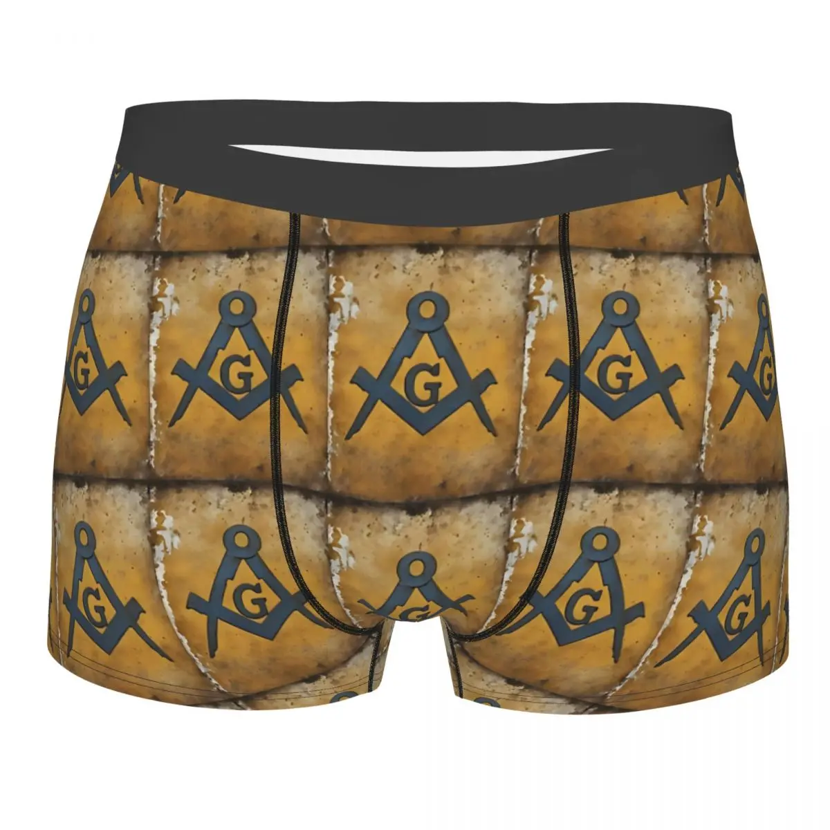 Square & Compasses Masonic Freemason Men's Underwear Boxer Briefs Shorts Panties Funny Mid Waist Underpants for Homme S-XXL