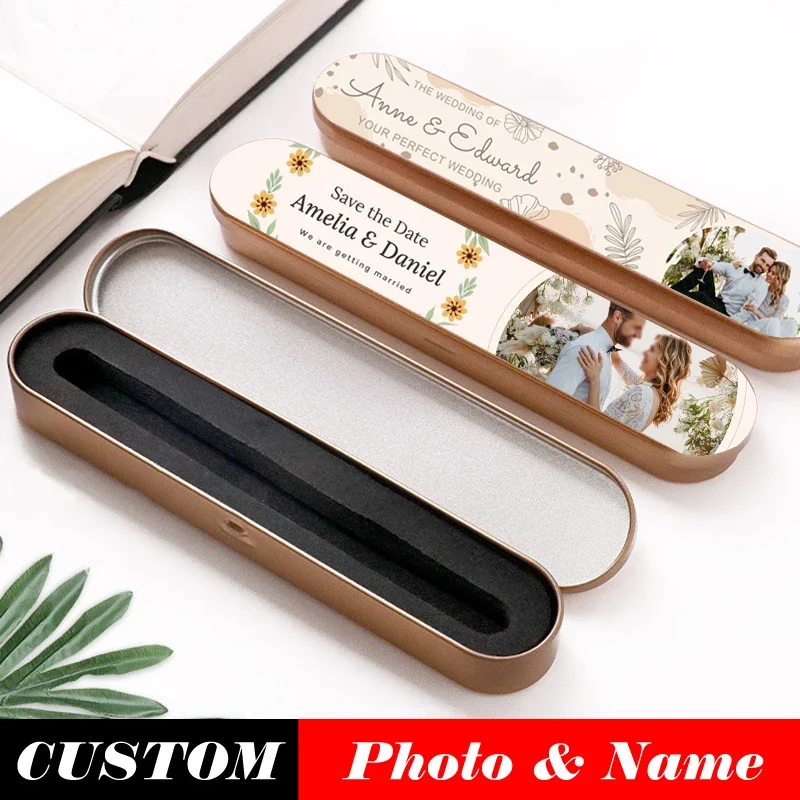 Customized Photo Pencil Case Gift Box Wedding Witness, Customized Name and Souvenir Iron Box Wedding Supplies Gift for Love