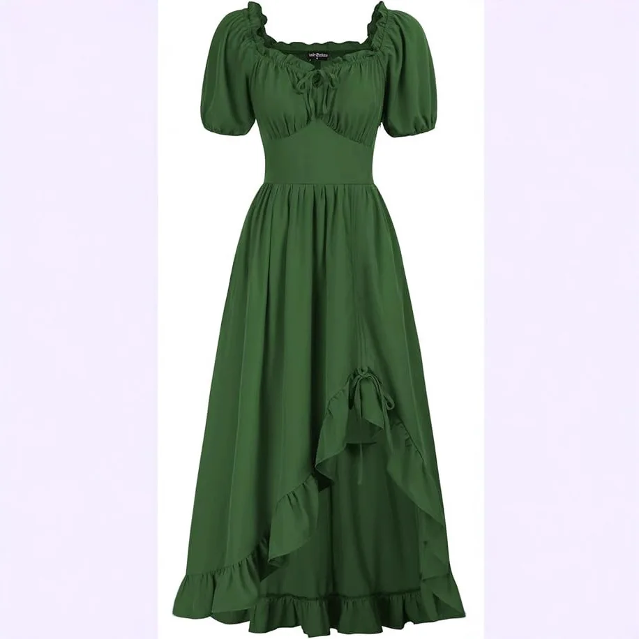 

A Line Short Sleeve Blue Green Red Black Medieval Irregular Beer Dress Cosplay Renaissance Skirt Women Stage Party Gown Costume