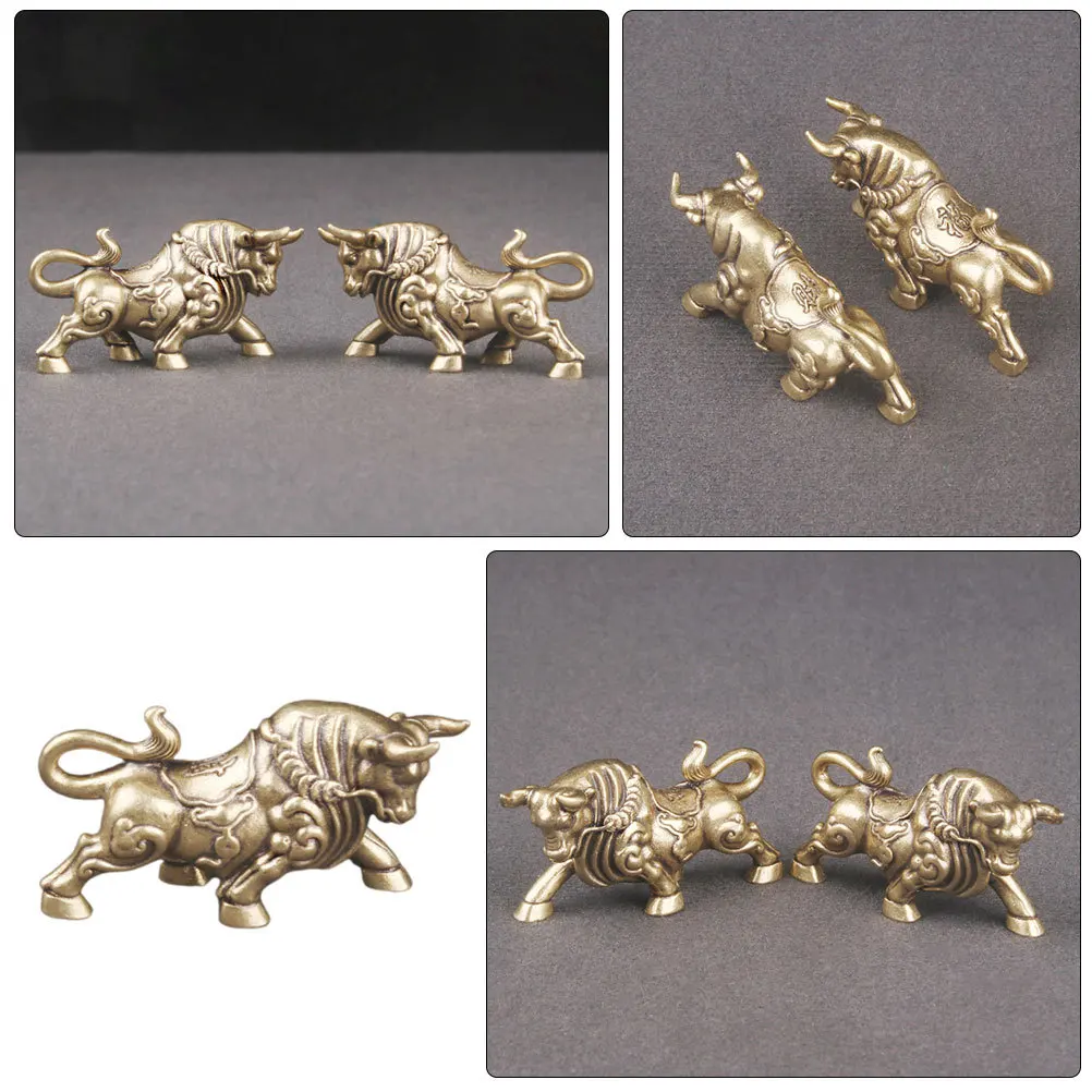 

1Pair Small Brass Bull Shaped Decor Smooth Surface Comfortable Touch Indoor Desktop Adornment Unique Craft Statue