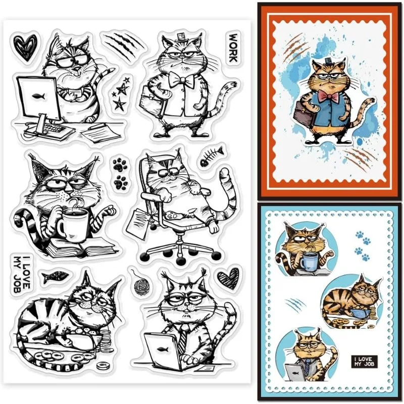 1pc Cat Work Boss Clear Stamps for Cards Making Clear Stamp Seals for DIY Scrapbooking Photo Album Journal Home Decoration