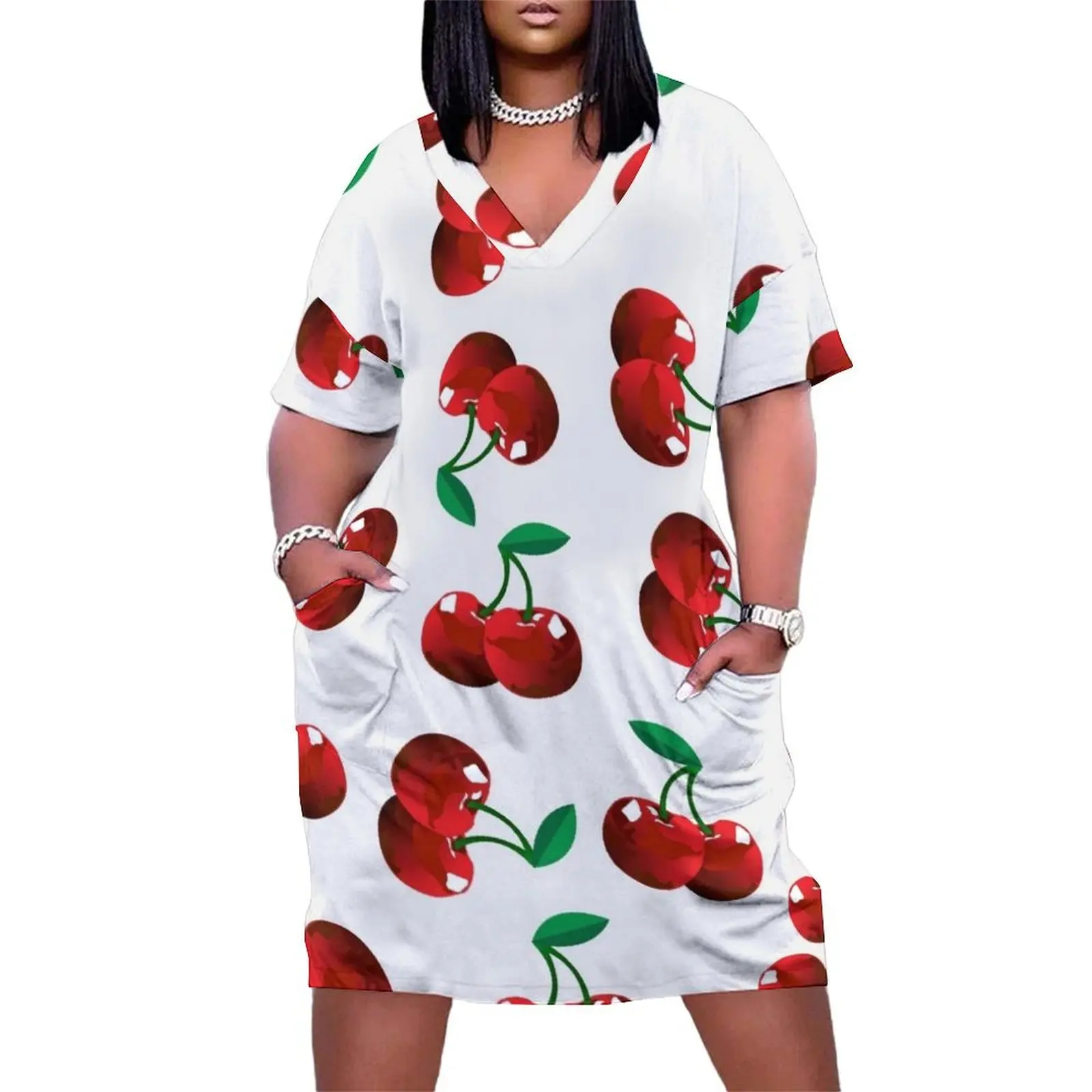 

Retro Vintage Cherries Loose Pocket Dress clothes for women elegant dresses plus sizes evening dress women