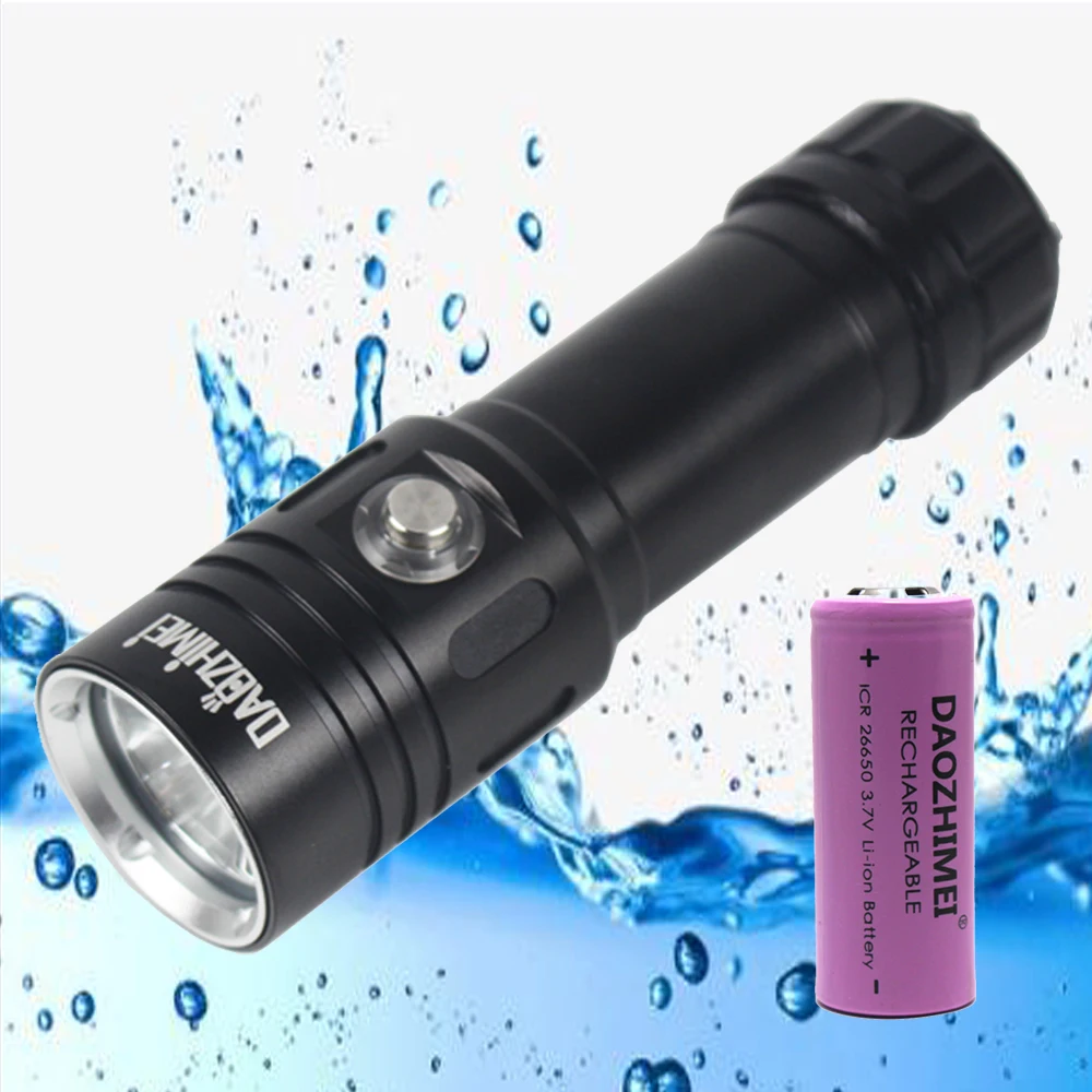 IPX8 Professional LED Diving flashlight 26650 Tactical Waterproof Portable White/yellow 100M Underwater Lantern 4 Mode dive ligh