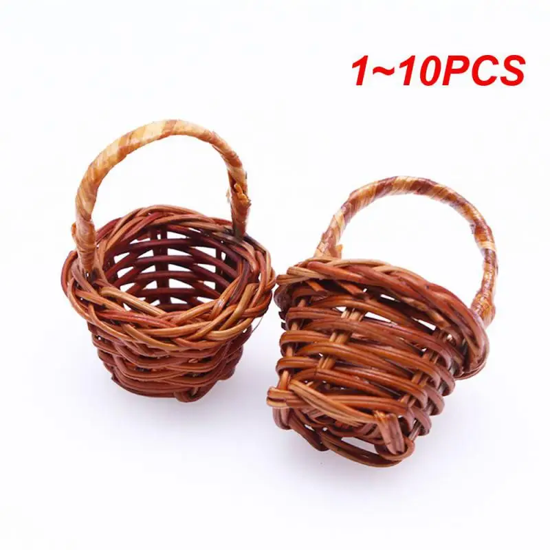 1~10PCS Rattan Woven Mini Hand Basket Small Flower Basket Handheld Woven Basket Household Office Decor Basket Decoration Props