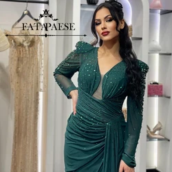 FATAPAESE Glitter Beadings Evening Dress V-Neckline Full Sleeve Side Slit Maxi Skirt Special Occasion Gown لباس_ماکسی لباس_شب_تر