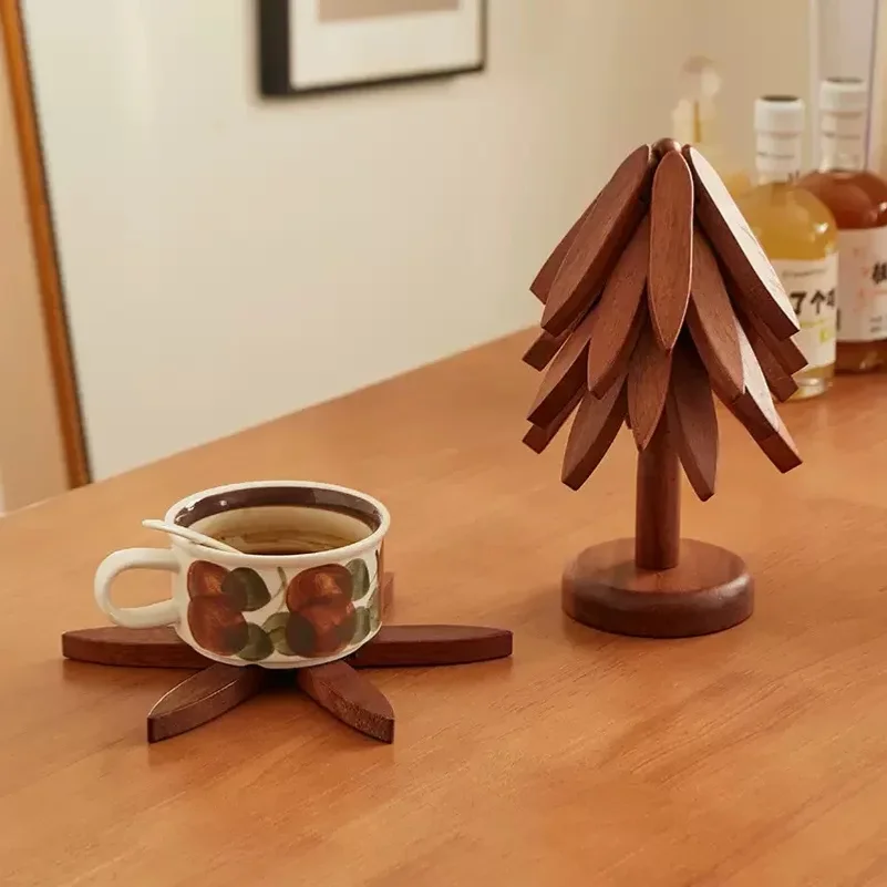 Creative Foldable Solid Wood Small‑Tree Thermal Insulation Mat, Dining Table Decor