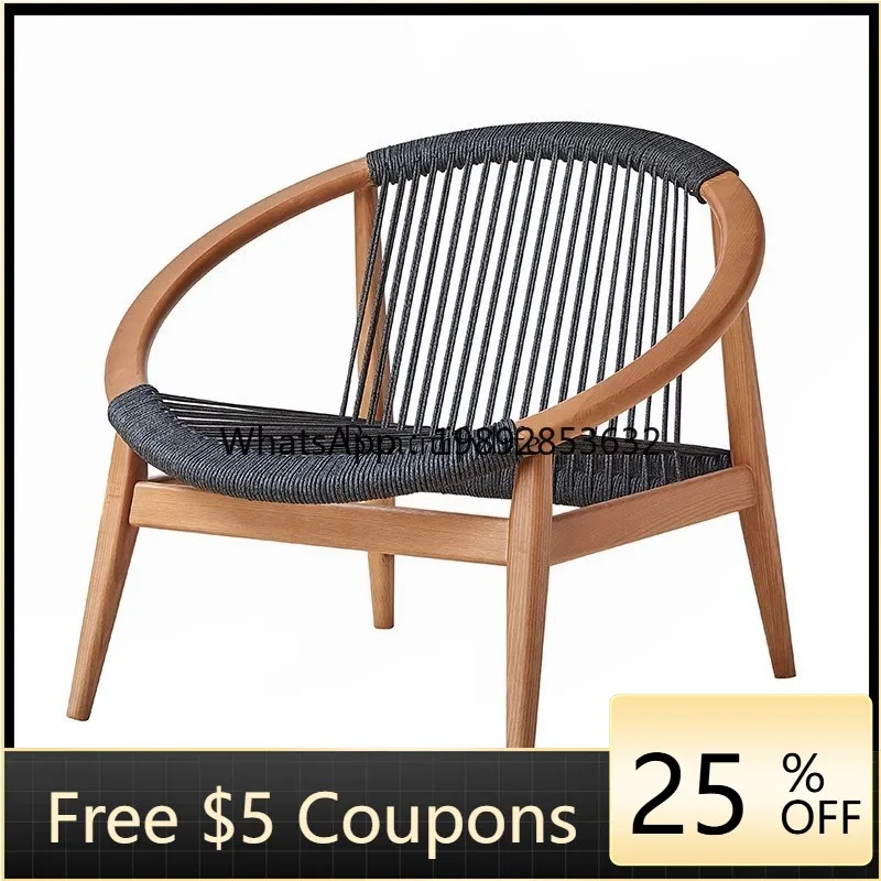 

FF Solid Wood Rope Woven Single Sofa Outdoor Rattan Chair Leisure Recliner