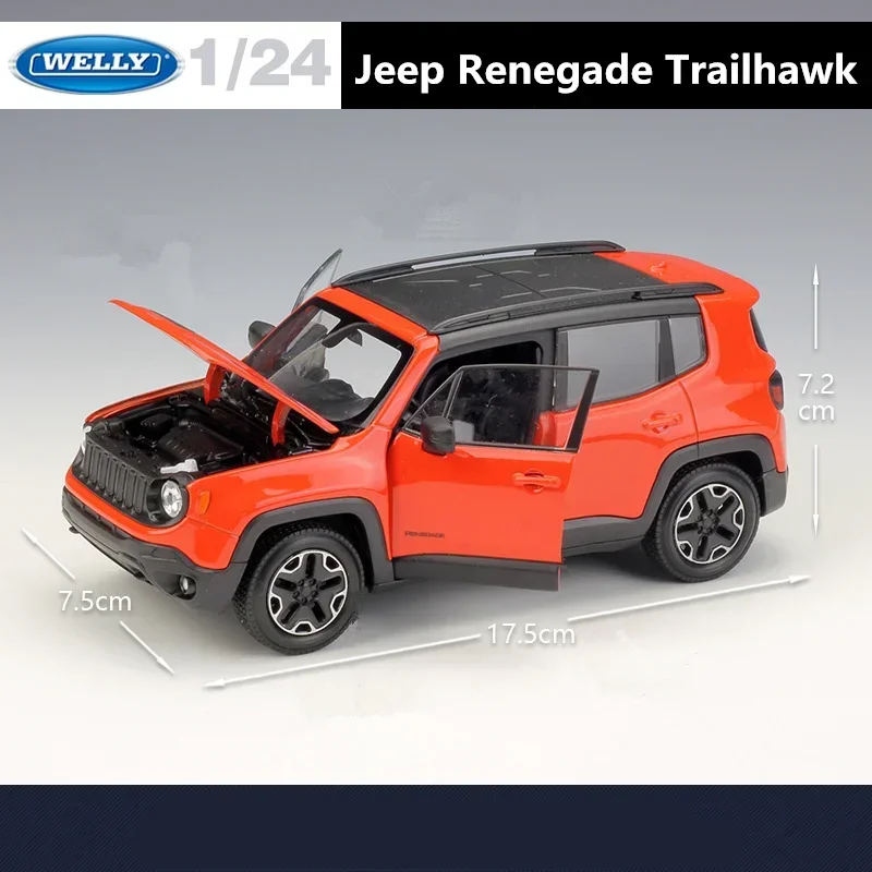 Fonde sotto pressione WELLY 1:24 Jeep Renegade Trailhawk SUV Modello di auto in lega Fonde sotto pressione Giocattolo in metallo Veicoli fuoristrada Modello di auto Regali di simulazione