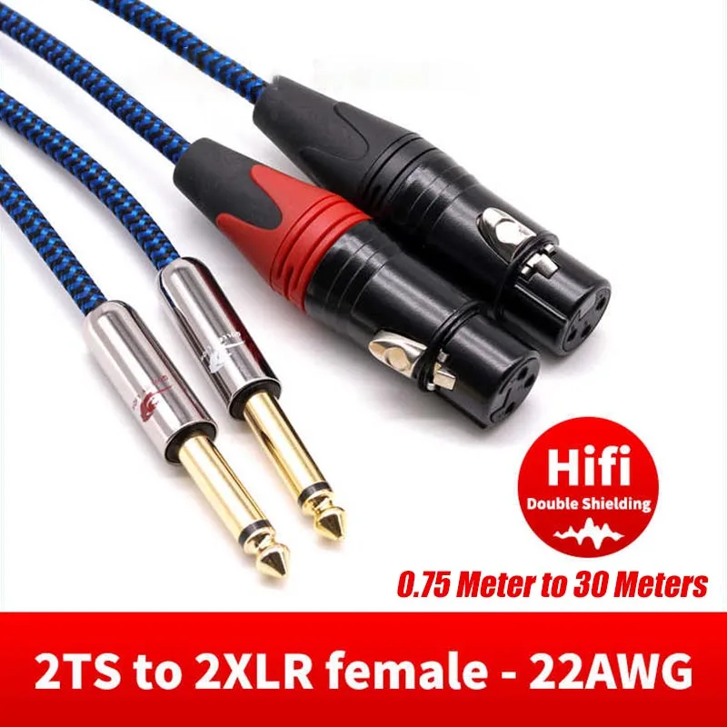 

HiFi Dual 1/4'' Mono TS 6.35mm Male to Dual XLR Female Audio Cable Amplifier Mixer XLR to 6.35 OFC Shielded Cords