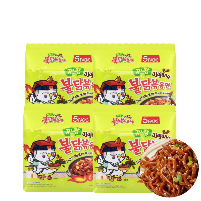 [4Packs 20 Stuks] Samyang Buldak Noedels Jjajang Hete Kip Smaak Roergebakken Ramen-4.76Oz * 5 Stuks * 4 Verpakkingen, Instant Noedels, E