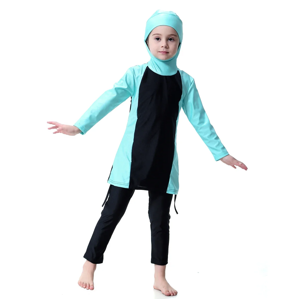 Muslim Swimwears Two-Piece Suits Islamic Children Modest Hooded Swimsuits Girls Islam Beach Cap Wear Swimming Diving Burkinis