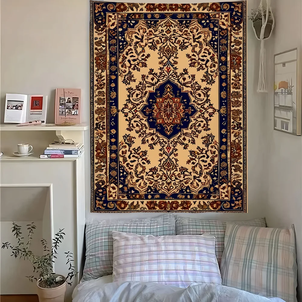 

HD Persian Pattern Retro Tapestry 90x140cm Home Bedroom Living Room Bar Outdoor Microfiber Wall Art Decorated Banners
