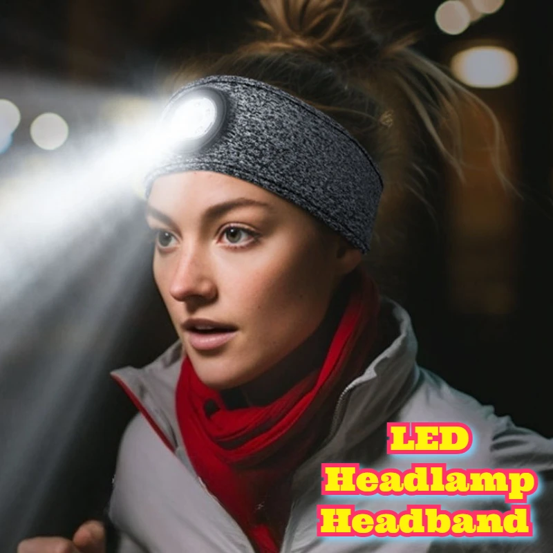 

LED Headlamp Headband Rechargeable USB Sweatband Running Fitness Workout Indoor Outdoor Sports Adjustable Washable High Adults