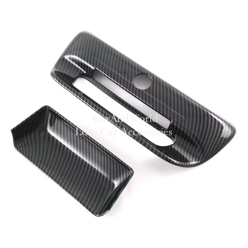 ABS Carbon Fiber Rear Trunks Tail Door Gate Handle Bowl Frame Cover Trims Car Moulding Accessories For Dodge RAM 2023 2024