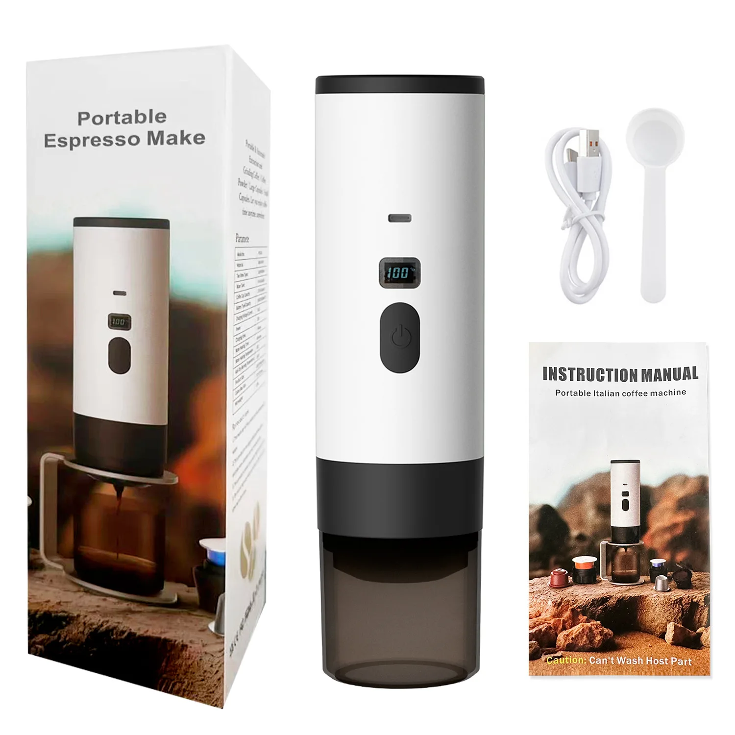 Capsule coffee machine, fully automatic, wireless, heating, small and portable，Digital display, long-lasting battery life