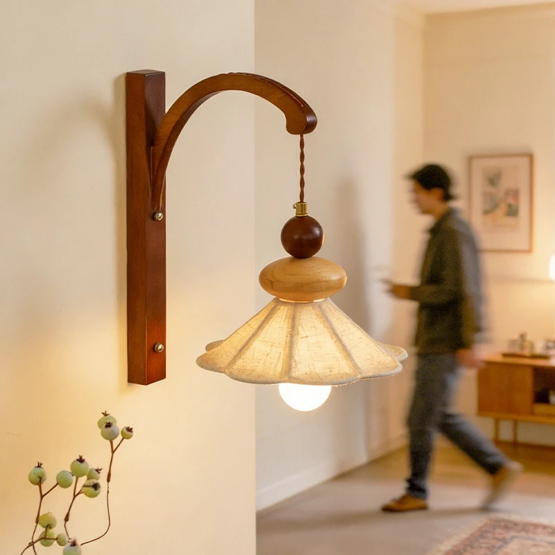 Wabi Sansan wind log bedroom bedside wall lamp antique corridor aisle lamp
