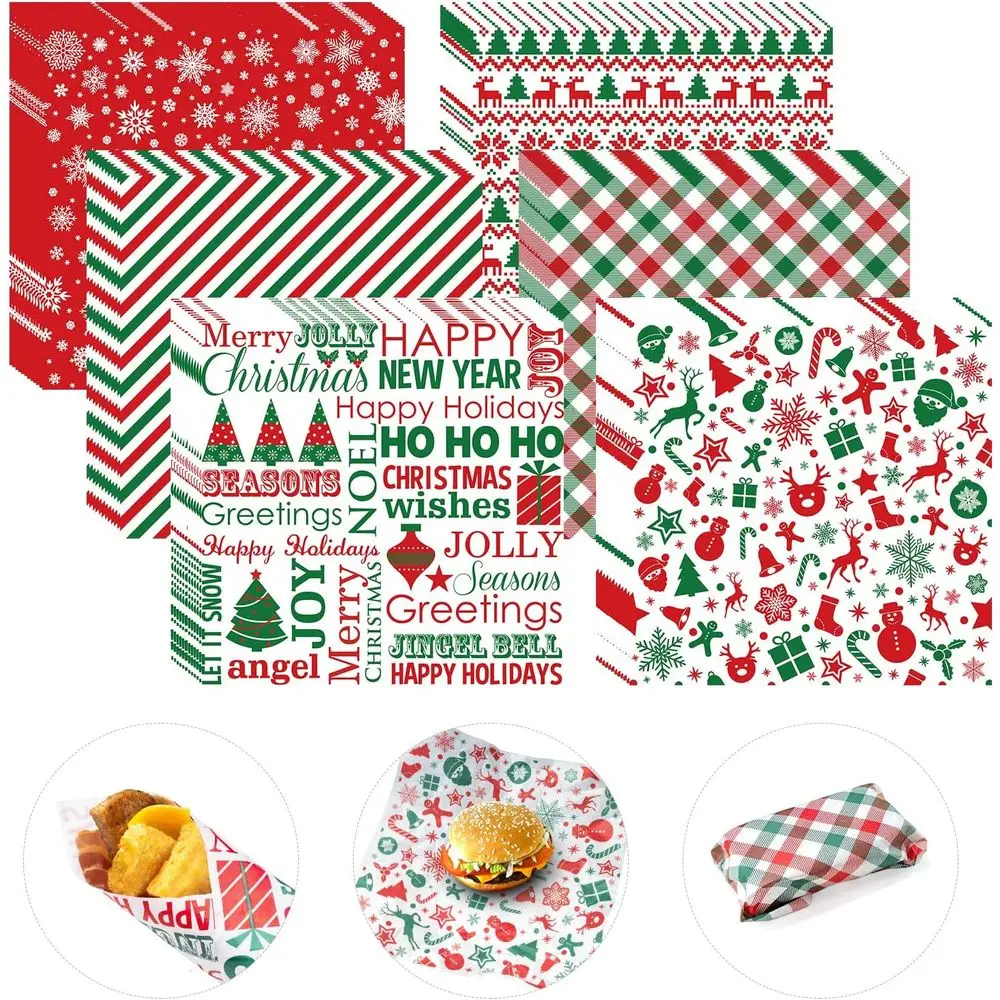 

480-Piece Christmas Wax Paper, 12x12 Inch, for Sandwiches, Food Basket Liners, Waterproof & Greaseproof, Ideal for Holiday Kitch