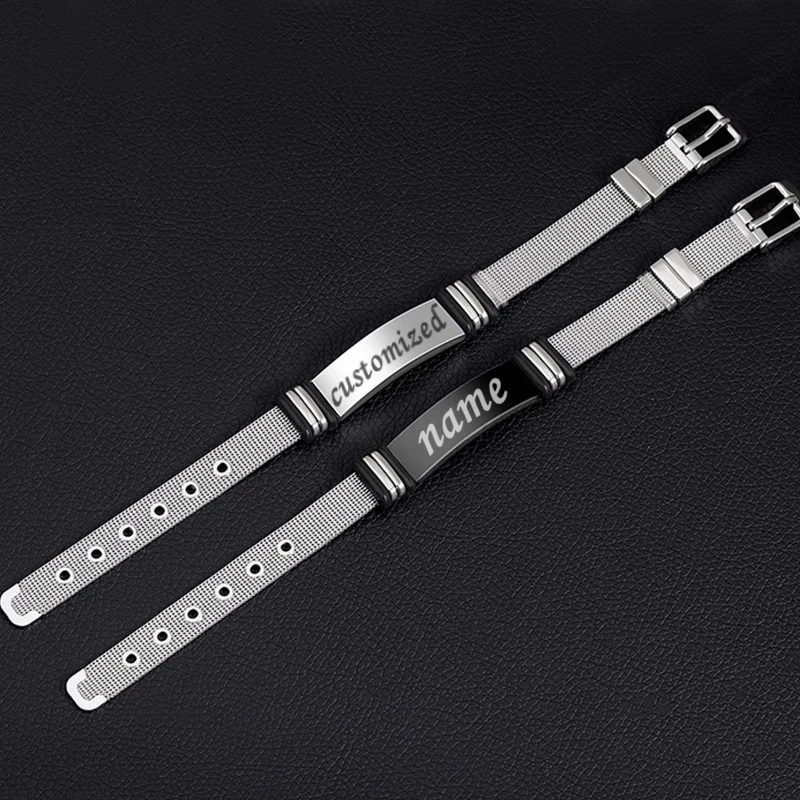 Personalized Customization Of Logo Name Engraved Stainless Steel Bracelet Men\'s ID Bracelet Jewelry Gift For Boyfriend\'s Father