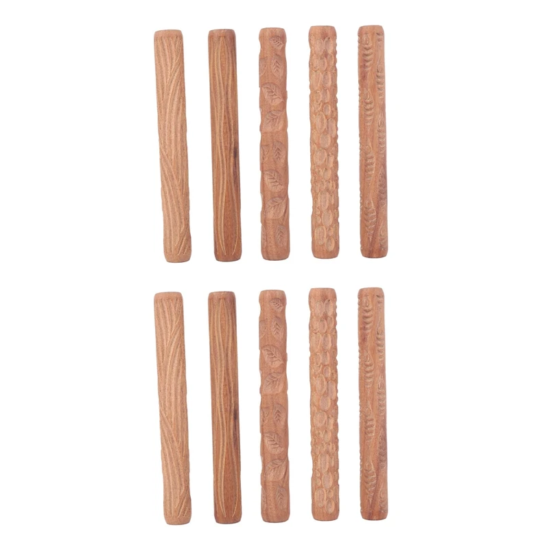 

10PCS Pottery Tools Wood Hand Rollers For Clay Clay Stamp Clay Pattern Roller