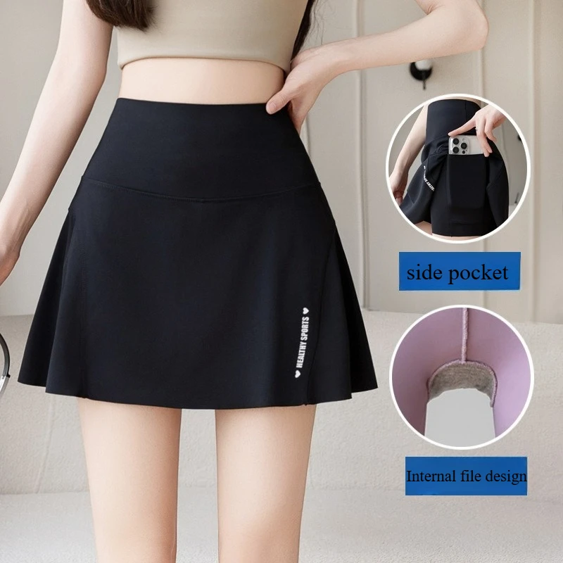 Big Size High Waist Skirt Women Stretchy Slim Shorts Prevent Light Leakage Workout Cycling Quick Dry Pleated Skirt Summer
