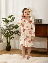 Winter Children's, Boys' and Girls' Bathrobes with Cute Printed Pattern Pajamas, Warm and Comfortable Flannel Bathrobes