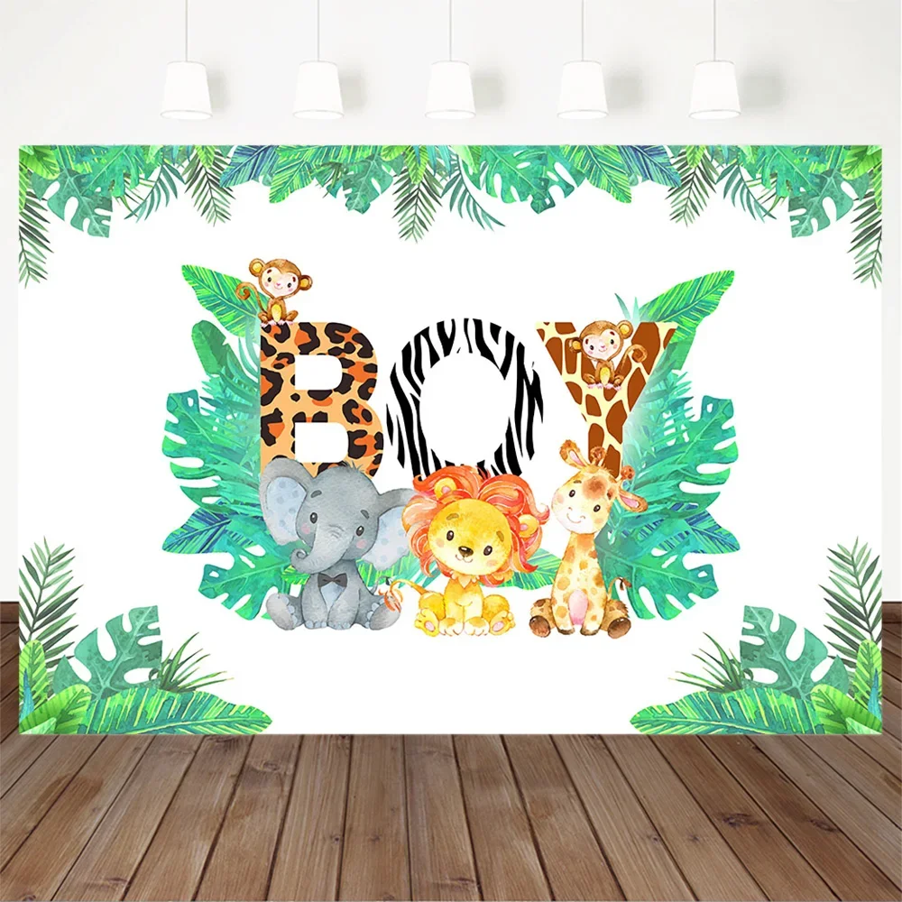 

Фон для вечеринки в честь рождения ребенка Mocsicka: Декор для фотозоны с изображением слона, леса, животных, льва, обезьяны на день рождения.