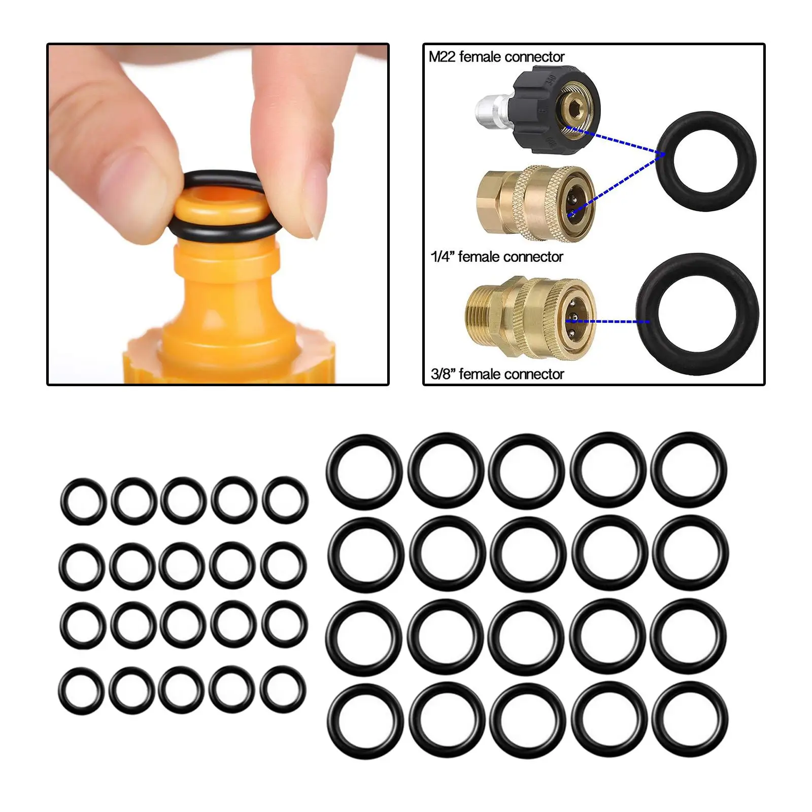 

40x O Ring Set Seal Rings 1/4 M22 3/8 Replacement Rubber O Rings Assortment