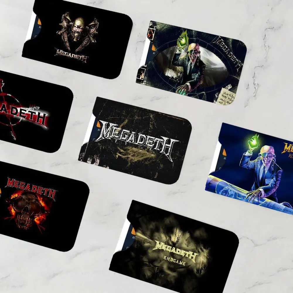M-Megadeth B-Band Men Leather Card Case, Minimalist Mini Credit/Bus ID Card Holder, Small Compact for Office Business