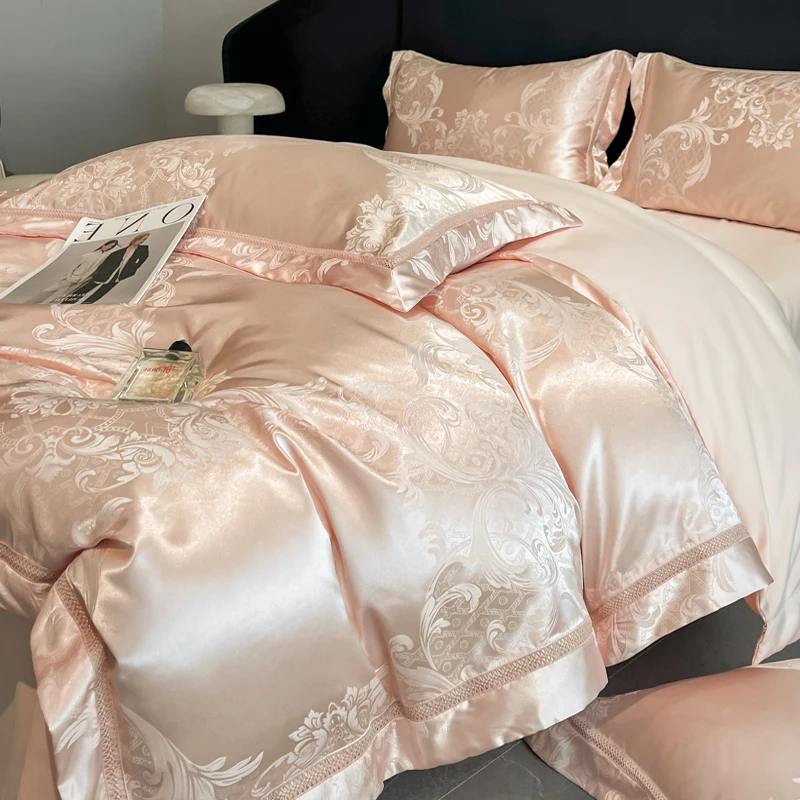 Luxury Jacquard Full Cotton 4 Piece Bedding Set Cotton Duvet Cover Flat Sheet Fitted Bed Sheet Bedroom Textile