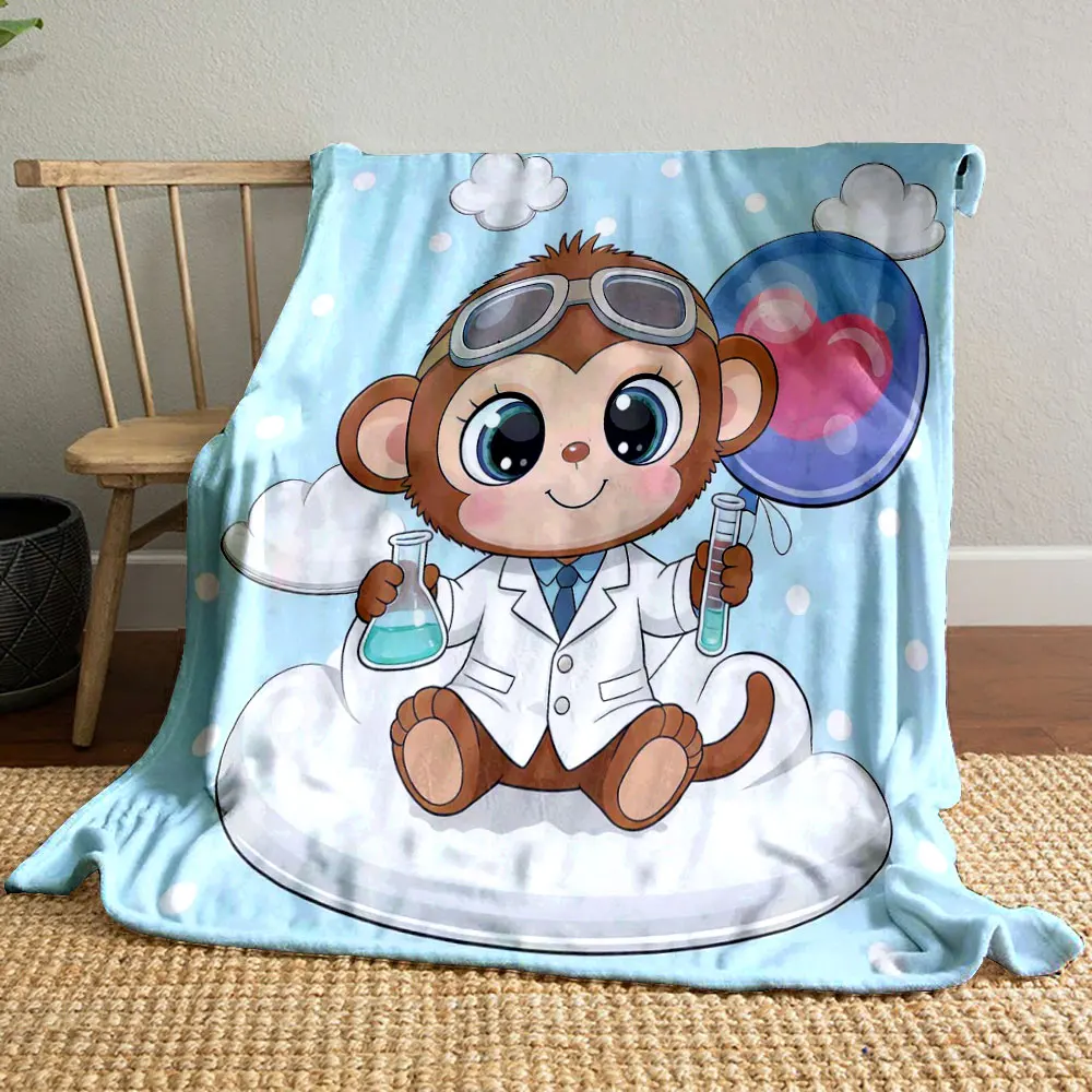 Cute Cartoon Animals Holding Balloons Print Warm Comfortable Blanket Home Travel Camping for Adults and Kids Luxury for Gifts