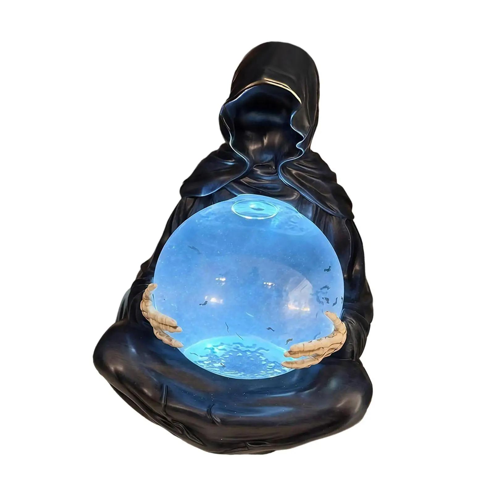 Light Up Reaper Statue Resin Creepy Sculpture Halloween Decoration for Tabletop Fantasy Room Ornament