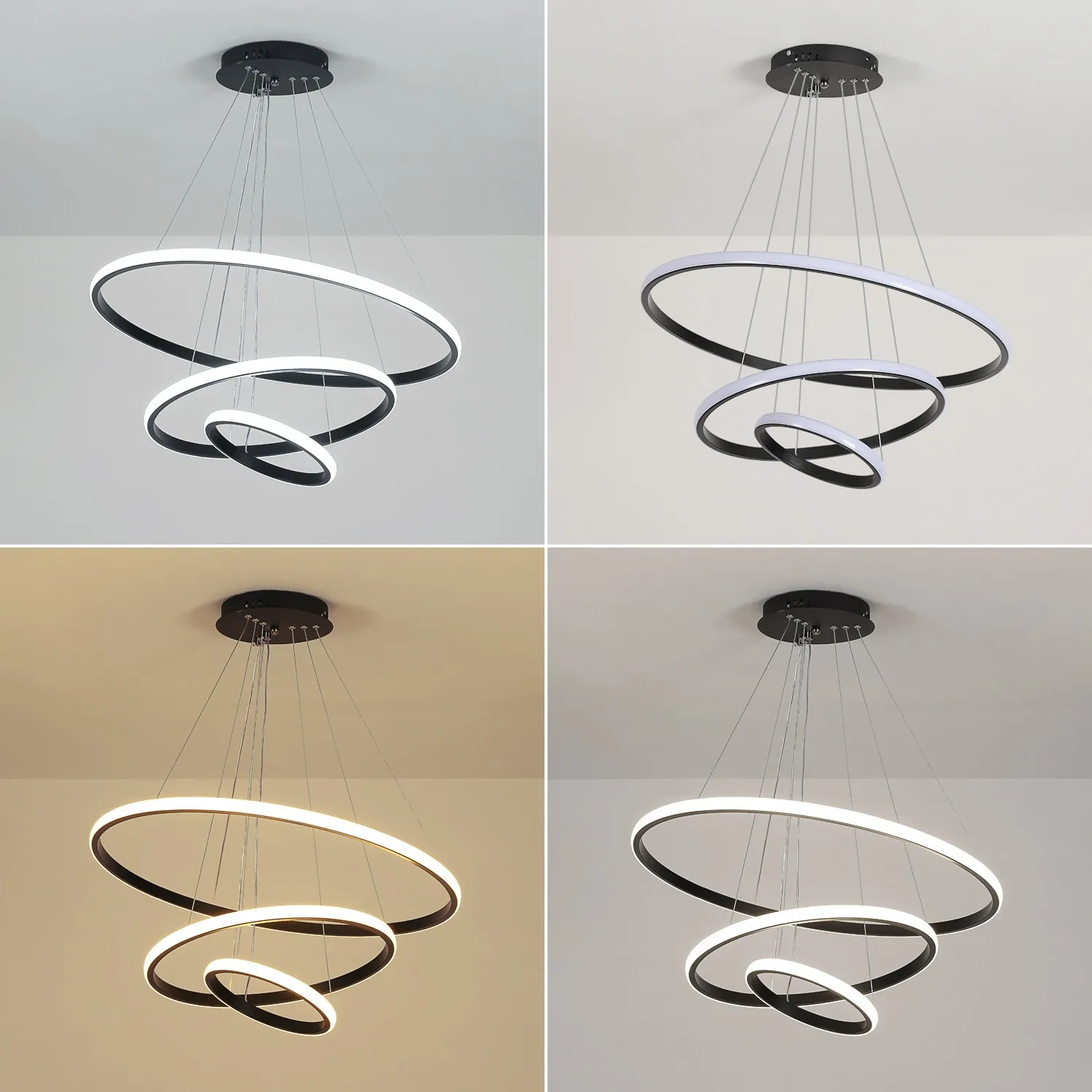 3 أضواء قلادة حلقية، مصباح معلق دائري حديث قابل للتعتيم، ضوء سقف قابل للتعديل للمطبخ وغرفة المعيشة #2