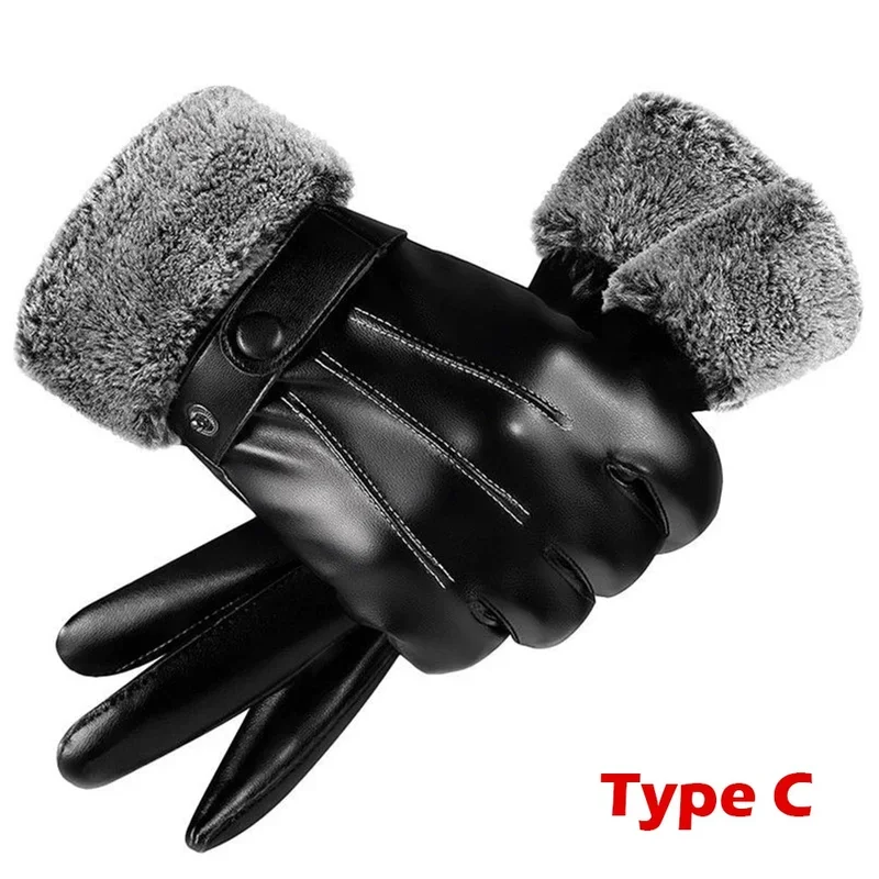 1 Pair High Quality Full Finger Black Riding Gloves  Men PU Leather Glove Winter Warm Touch Screen Gloves image 6