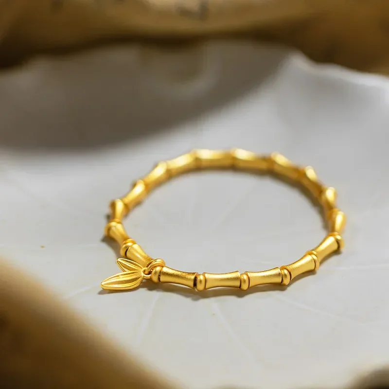

9999 Real Gold 24K New Chinese Premium Bamboo Bracelet Bamboo Leaf Bamboo Bracelet Women's Bracelet