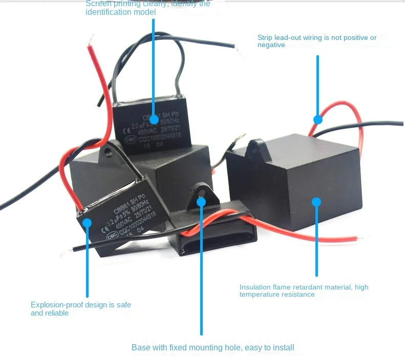 10PCS CBB61 fan starting capacitor 1.2/1 5/1.8/2/2.5/3/4/5/6/7UF ceiling fan range hood 450V