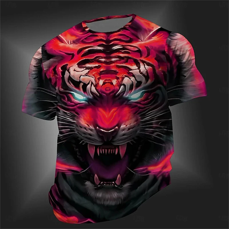 2026 New Men's Tiger Print T-Shirt with 3D Animal Pattern Mens Jacket Summer Short-Sleeved Men Hoodie Extra Large Casual T-Shirt