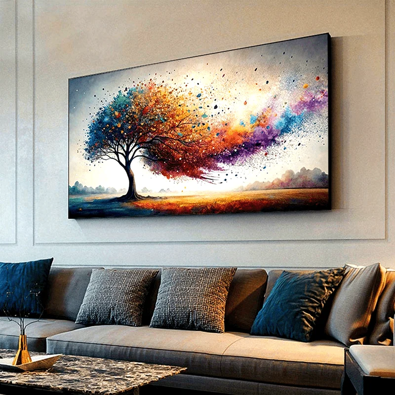 Abstract Tree of Life Wall Painting - A Vibrant, Frameless, Modern Decorative Painting in Color, A Contemporary Art Print